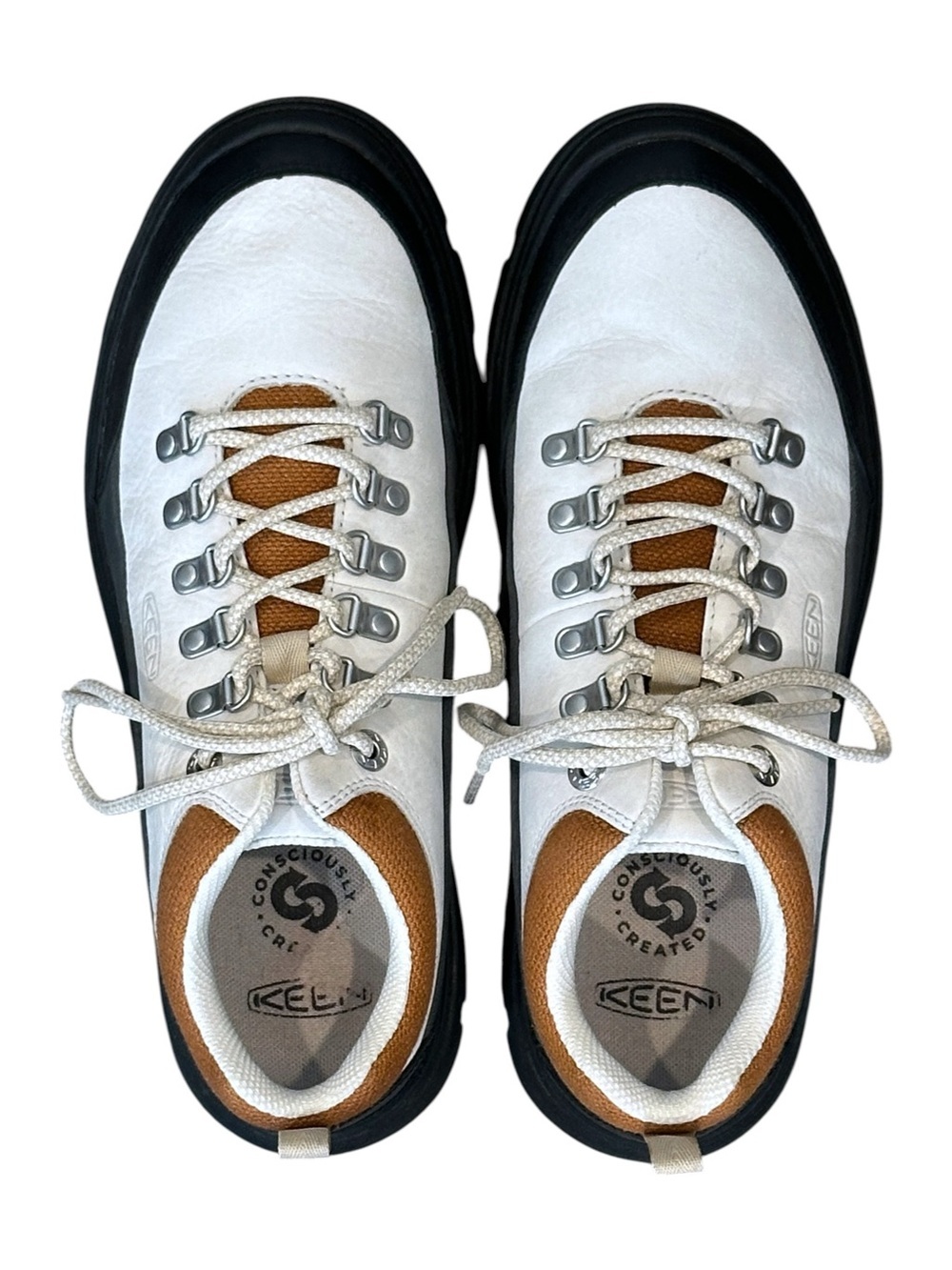 KEEN Kosa Leather Lug Sole Oxford Sneakers Silver Birch White/Pecan Brown 9 $150 - Picture 5 of 7